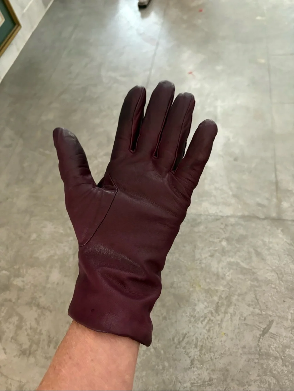 vintage-style burgundy leather gloves